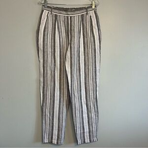 Garnet Hill High Rise Gray White Striped Linen Casual Pants Pockets Sz 4 Casual